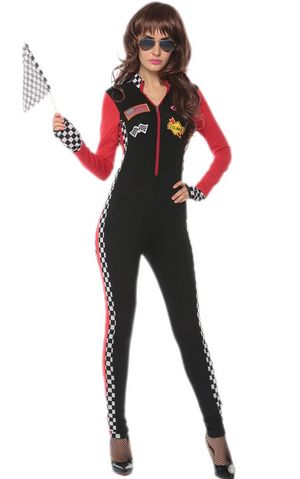 F1722 sexy red race girl jumpsuit,accessory:gloves